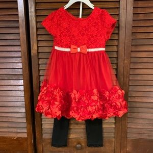 Nannette Red Roses Formal Dress with Leggings
